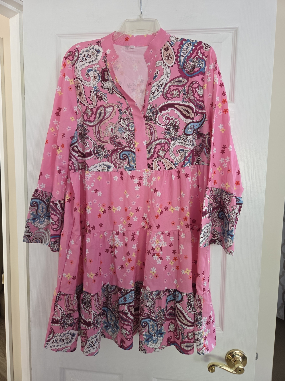 Pink Paisley & Floral Tiered Tunic Dress XL 12 NWOT